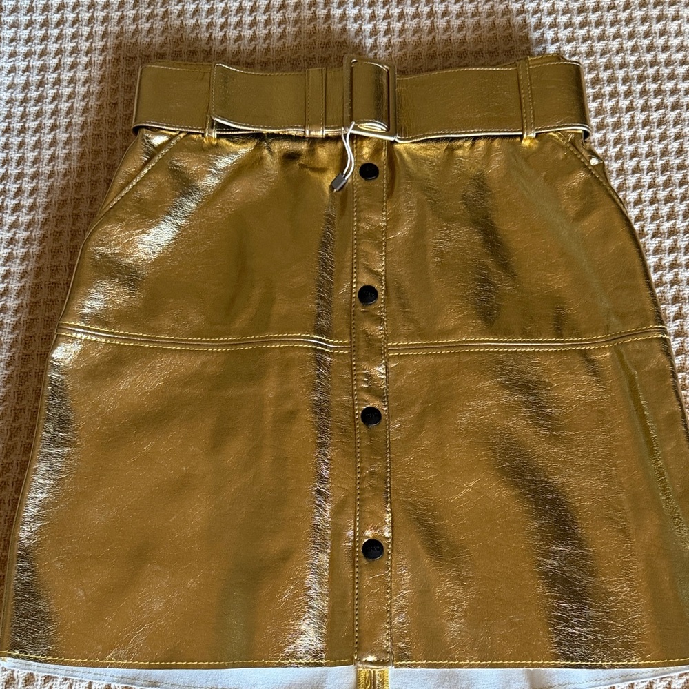 MSGM Gold Button-Front leather Skirt size 40